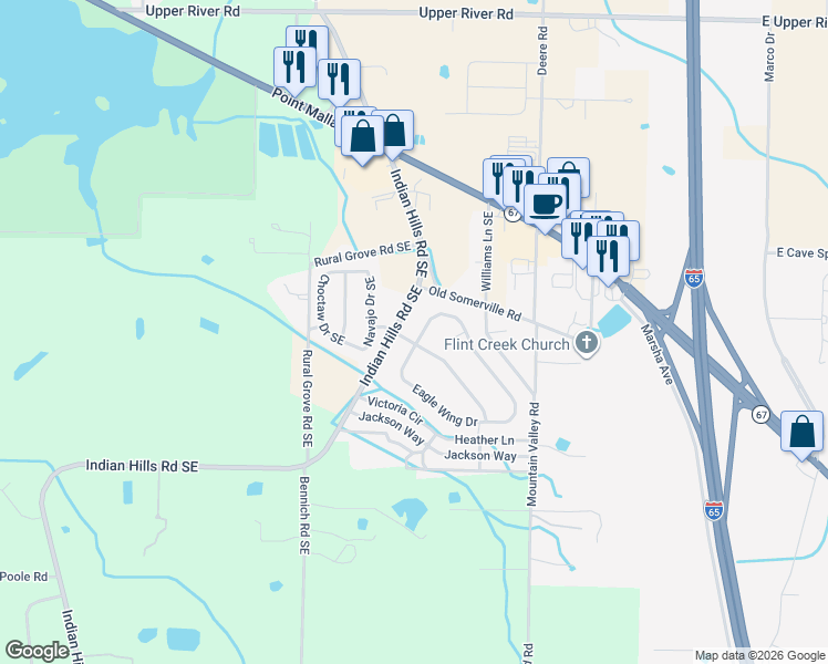 map of restaurants, bars, coffee shops, grocery stores, and more near 14 Fawn Ridge Drive Southeast in Decatur