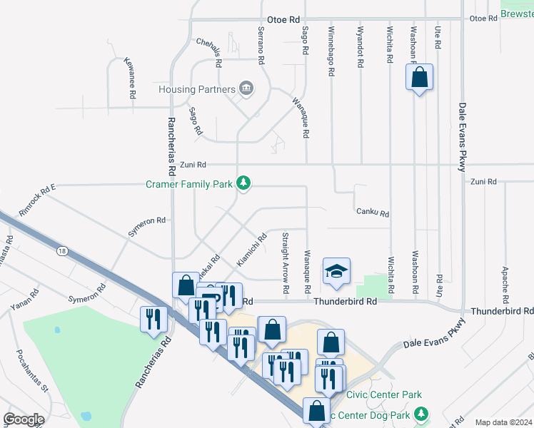 map of restaurants, bars, coffee shops, grocery stores, and more near 15568 Tonekai Road in Apple Valley