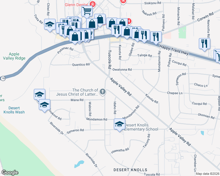 map of restaurants, bars, coffee shops, grocery stores, and more near 15585 Tuscola Road in Apple Valley
