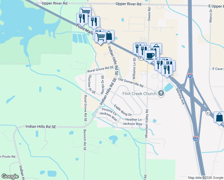 map of restaurants, bars, coffee shops, grocery stores, and more near 14 Fawn Ridge Drive Southeast in Decatur