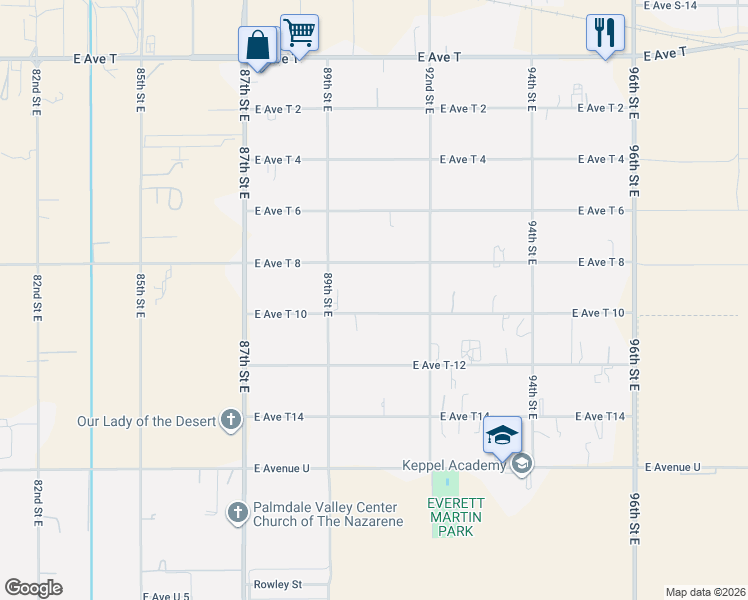 map of restaurants, bars, coffee shops, grocery stores, and more near 8957 East Avenue T in Littlerock