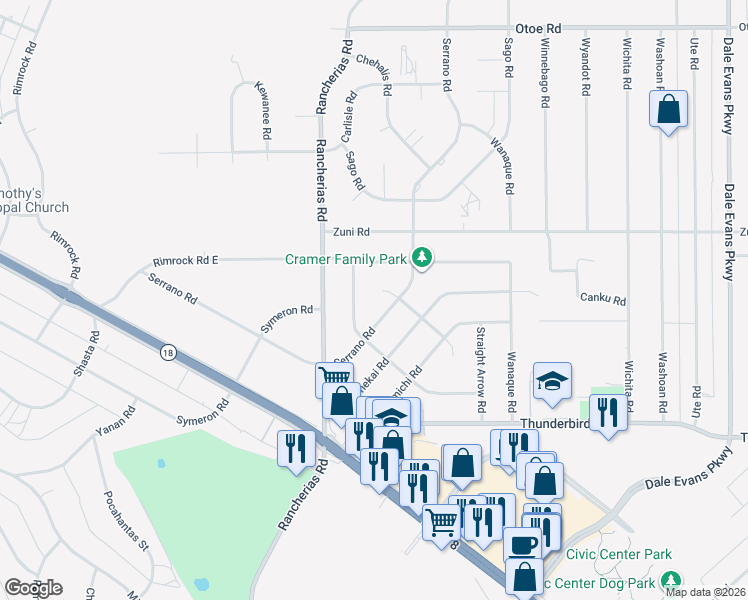 map of restaurants, bars, coffee shops, grocery stores, and more near 20232 Pawhuska Road in Apple Valley