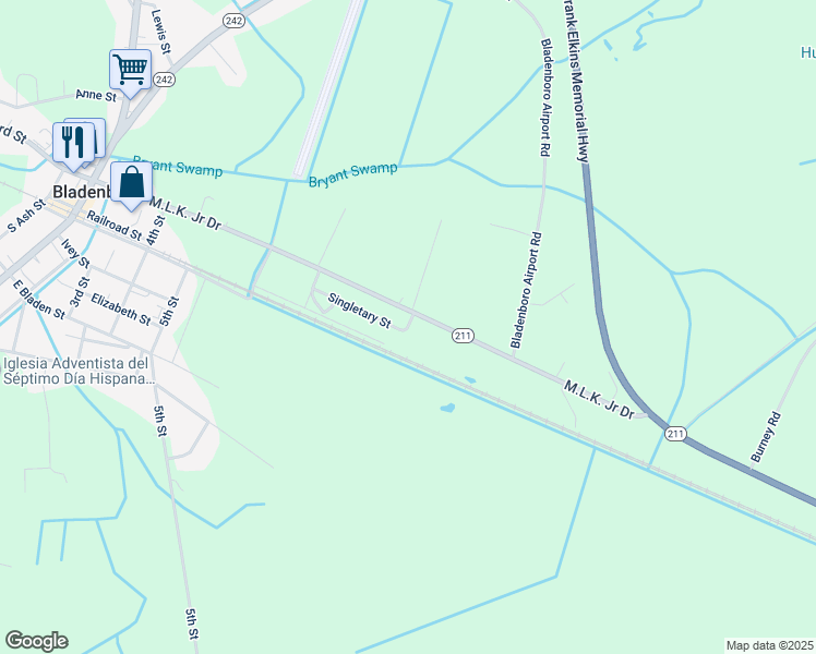 map of restaurants, bars, coffee shops, grocery stores, and more near 233 Monroe Street in Bladenboro