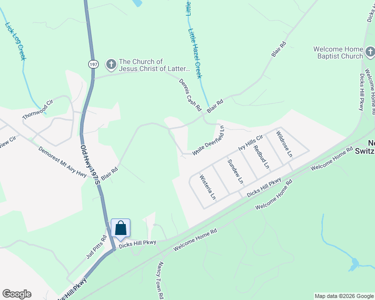 map of restaurants, bars, coffee shops, grocery stores, and more near 181 Deerfield Circle in Mount Airy
