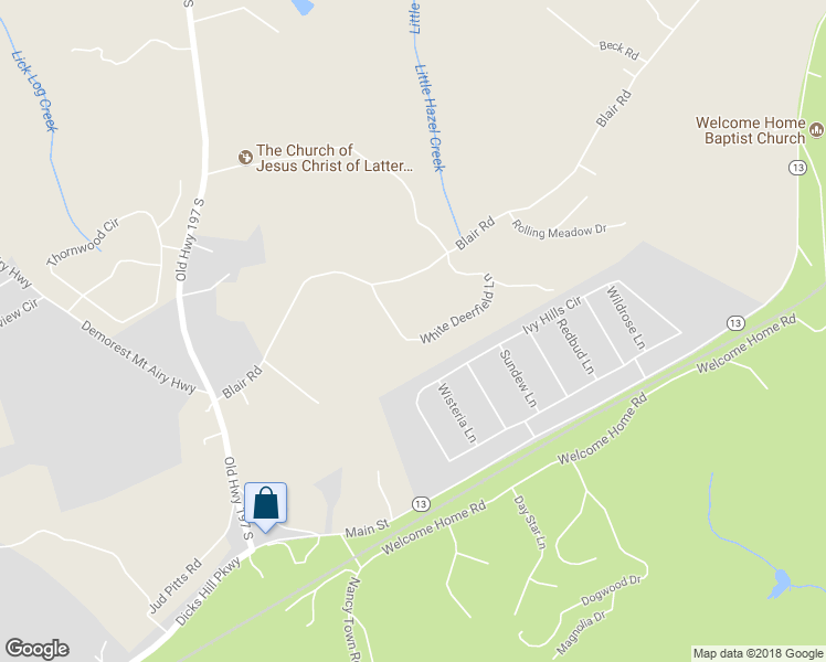 map of restaurants, bars, coffee shops, grocery stores, and more near 181 Deerfield Circle in Mount Airy