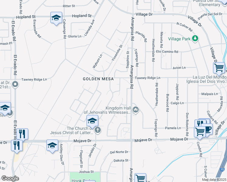 map of restaurants, bars, coffee shops, grocery stores, and more near 15611 Amber Pointe Drive in Victorville