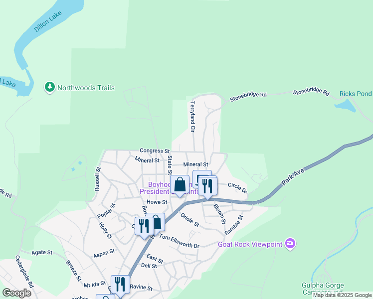 map of restaurants, bars, coffee shops, grocery stores, and more near 501 Congress Street in Hot Springs