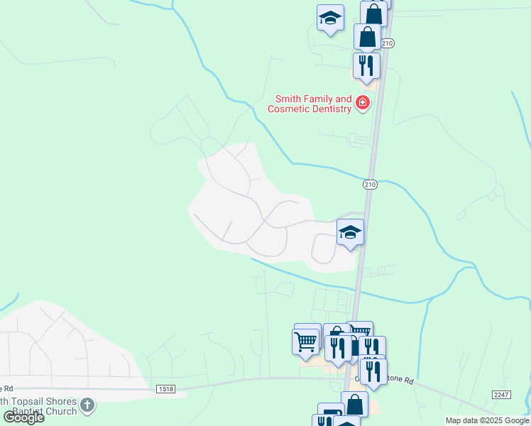 map of restaurants, bars, coffee shops, grocery stores, and more near 126 Long Pond Drive in Sneads Ferry