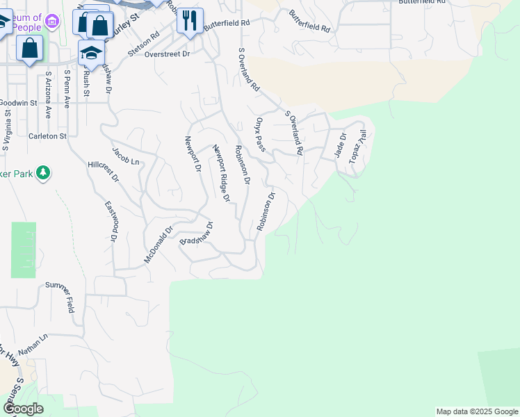 map of restaurants, bars, coffee shops, grocery stores, and more near 697 Robinson Drive in Prescott