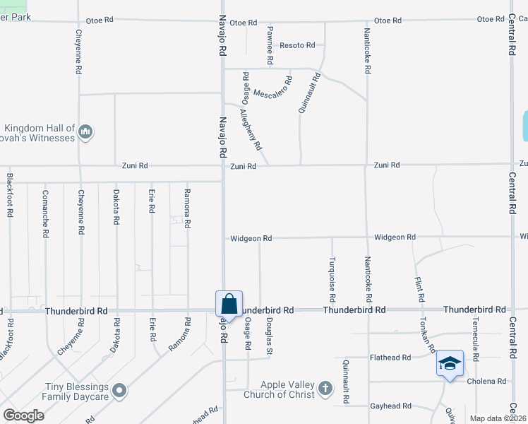 map of restaurants, bars, coffee shops, grocery stores, and more near 15525 Navajo Road in Apple Valley