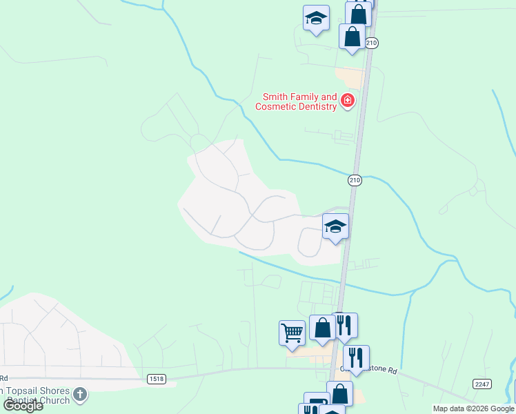 map of restaurants, bars, coffee shops, grocery stores, and more near 207 Long Pond Drive in Sneads Ferry