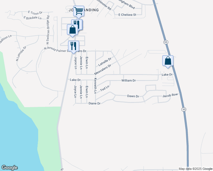 map of restaurants, bars, coffee shops, grocery stores, and more near 3032 Ted Lane in Lake Havasu City