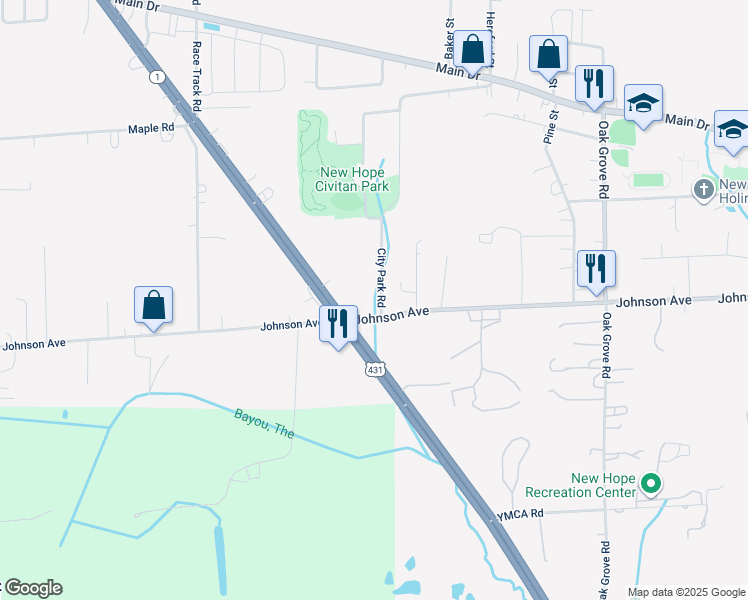 map of restaurants, bars, coffee shops, grocery stores, and more near 118 City Park Road in New Hope