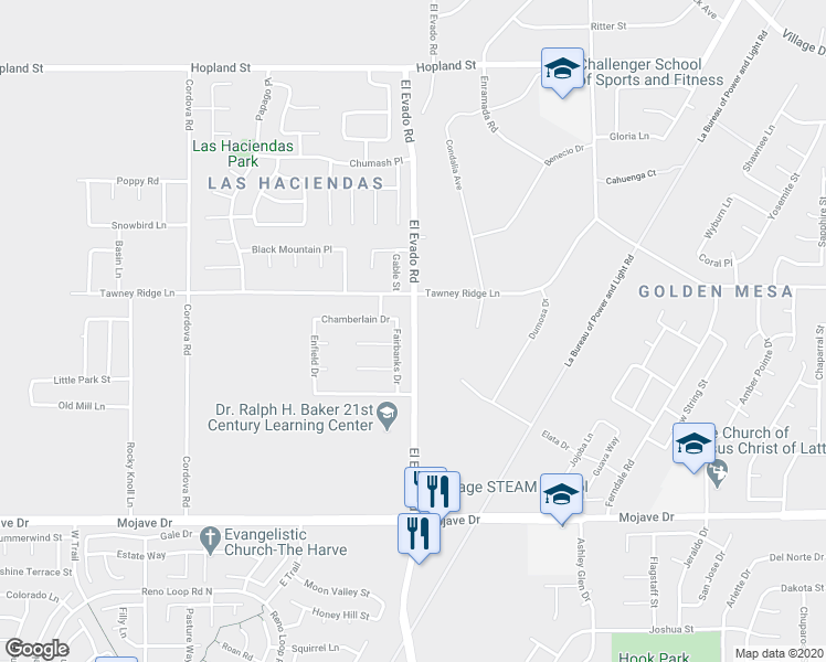 map of restaurants, bars, coffee shops, grocery stores, and more near 15456 El Evado Road in Victorville