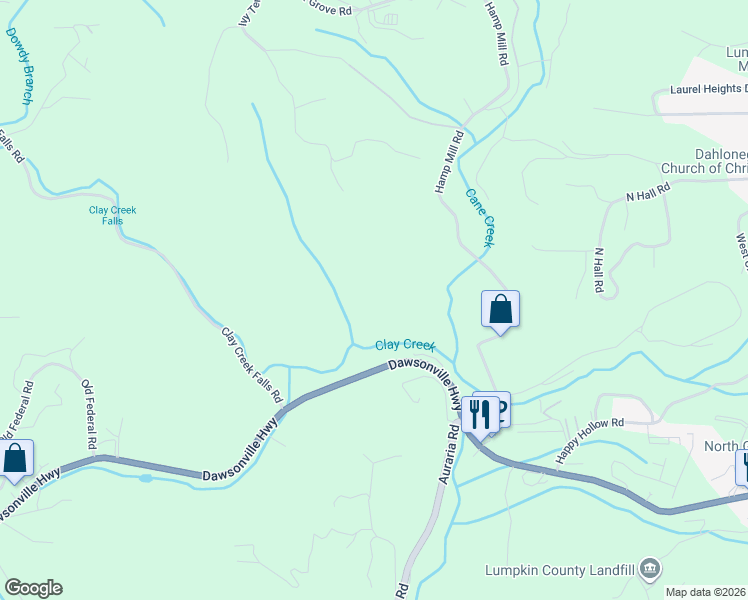 map of restaurants, bars, coffee shops, grocery stores, and more near 199 Creek Run Court in Dahlonega
