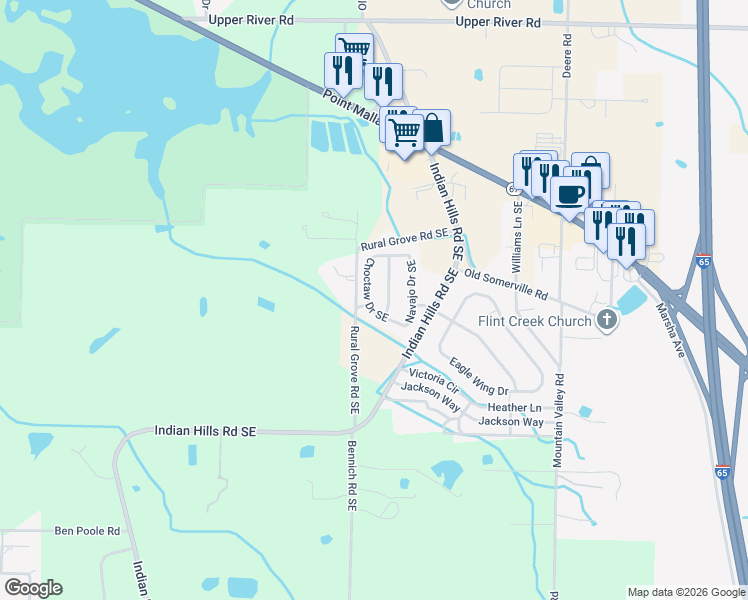 map of restaurants, bars, coffee shops, grocery stores, and more near 3716 Choctaw Drive Southeast in Decatur