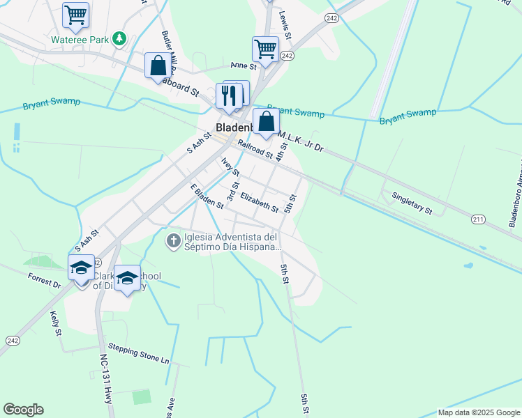 map of restaurants, bars, coffee shops, grocery stores, and more near 502 4th Street in Bladenboro