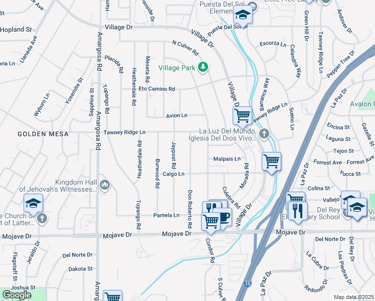 map of restaurants, bars, coffee shops, grocery stores, and more near 15620 Don Roberto Road in Victorville