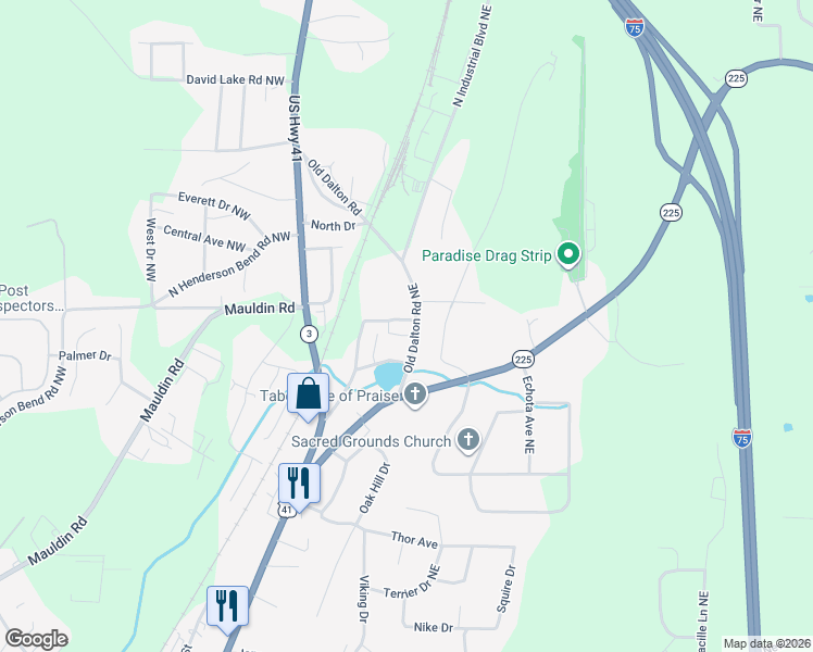 map of restaurants, bars, coffee shops, grocery stores, and more near 172 Old Dalton Road Northeast in Calhoun
