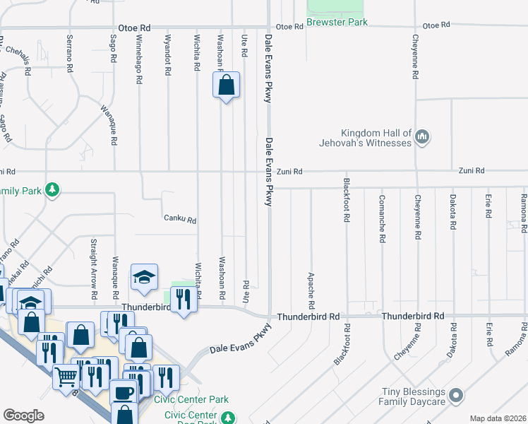 map of restaurants, bars, coffee shops, grocery stores, and more near 15590 Dale Evans Parkway in Apple Valley