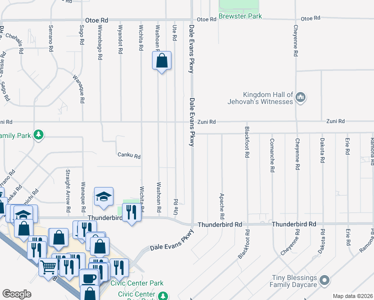 map of restaurants, bars, coffee shops, grocery stores, and more near 15590 Dale Evans Parkway in Apple Valley