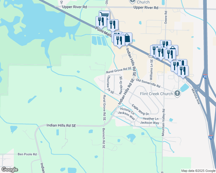 map of restaurants, bars, coffee shops, grocery stores, and more near 3714 Choctaw Drive Southeast in Decatur