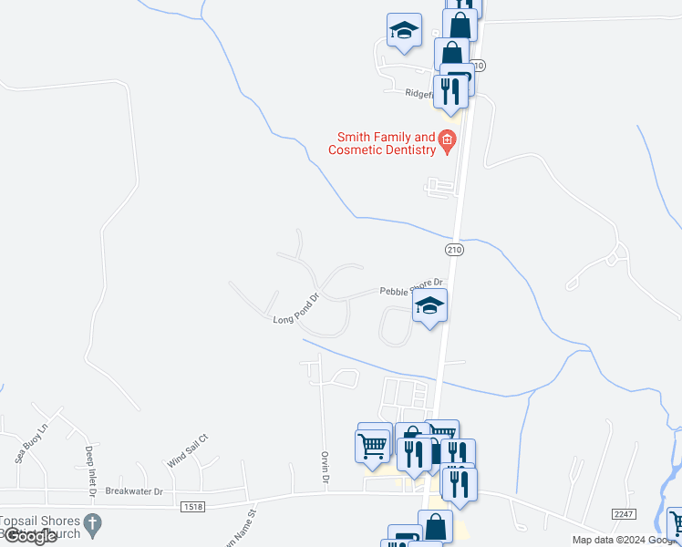 map of restaurants, bars, coffee shops, grocery stores, and more near 113 Long Pond Drive in Sneads Ferry