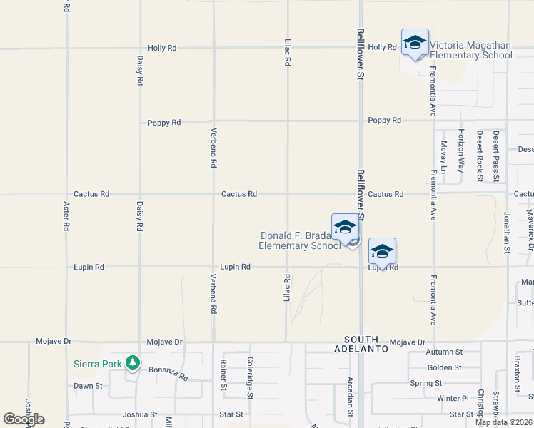 map of restaurants, bars, coffee shops, grocery stores, and more near 11028 Cactus Road in Adelanto