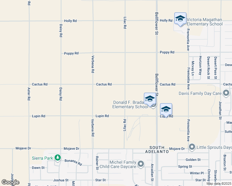 map of restaurants, bars, coffee shops, grocery stores, and more near Cactus Road in Adelanto