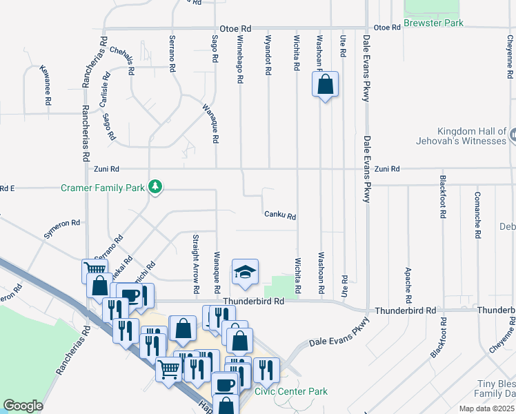 map of restaurants, bars, coffee shops, grocery stores, and more near 15594 Wyandot Road in Apple Valley