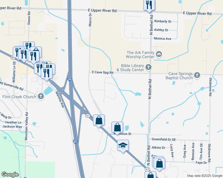 map of restaurants, bars, coffee shops, grocery stores, and more near 173 Center Court in Decatur
