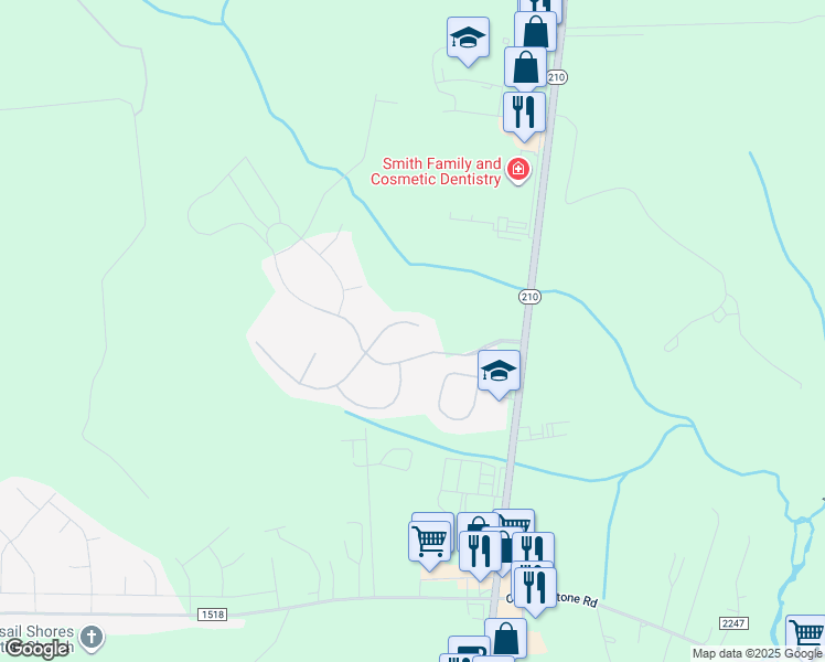 map of restaurants, bars, coffee shops, grocery stores, and more near 105 Long Pond Drive in Sneads Ferry