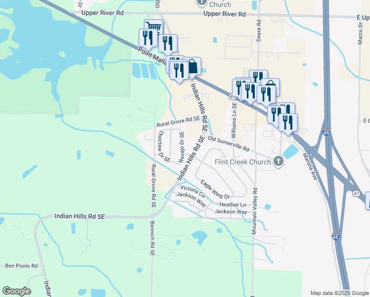 map of restaurants, bars, coffee shops, grocery stores, and more near 3116 Navajo Drive Southeast in Decatur