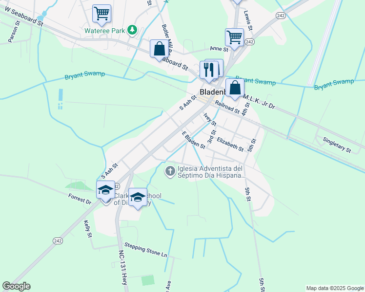 map of restaurants, bars, coffee shops, grocery stores, and more near 2nd Street in Bladenboro