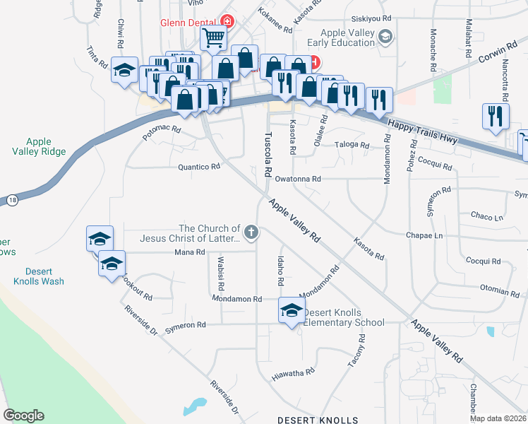map of restaurants, bars, coffee shops, grocery stores, and more near 15615 Tuscola Road in Apple Valley