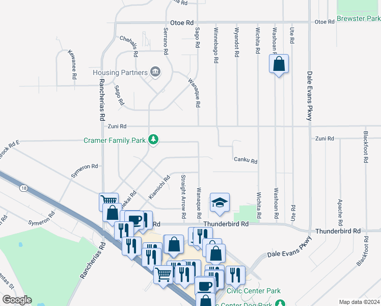 map of restaurants, bars, coffee shops, grocery stores, and more near 15580 Tonekai Road in Apple Valley