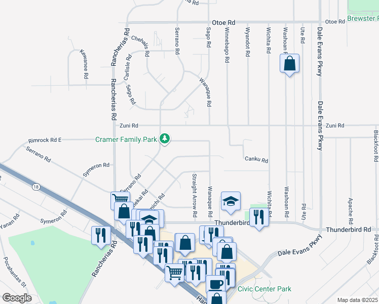 map of restaurants, bars, coffee shops, grocery stores, and more near 15580 Tonekai Road in Apple Valley