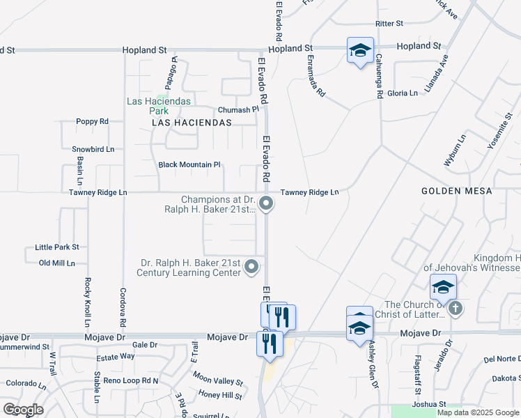 map of restaurants, bars, coffee shops, grocery stores, and more near 15651 Fairbanks Drive in Victorville