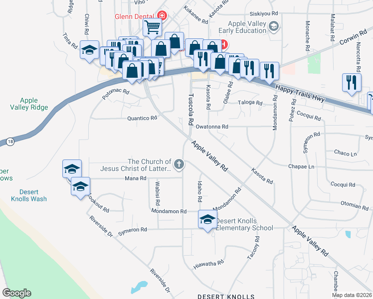 map of restaurants, bars, coffee shops, grocery stores, and more near 15615 Tuscola Road in Apple Valley