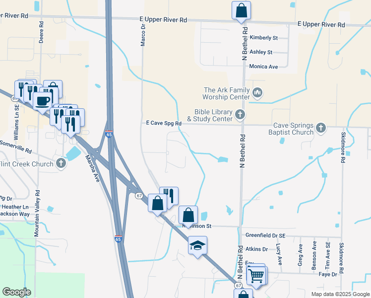 map of restaurants, bars, coffee shops, grocery stores, and more near 173 Center Court in Decatur