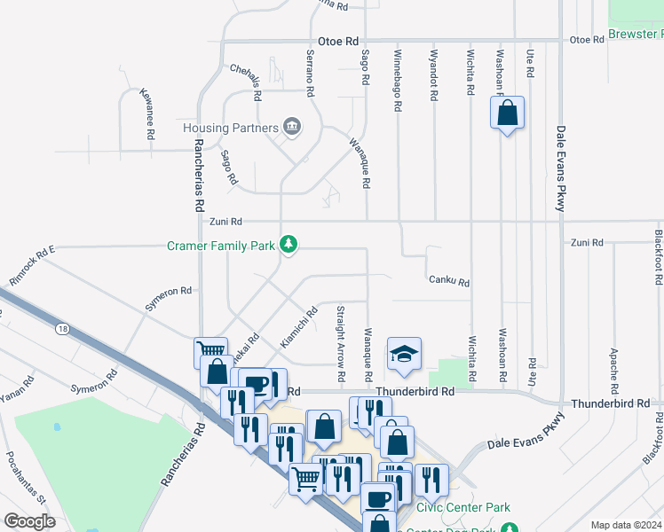 map of restaurants, bars, coffee shops, grocery stores, and more near 15578 Tonekai Road in Apple Valley