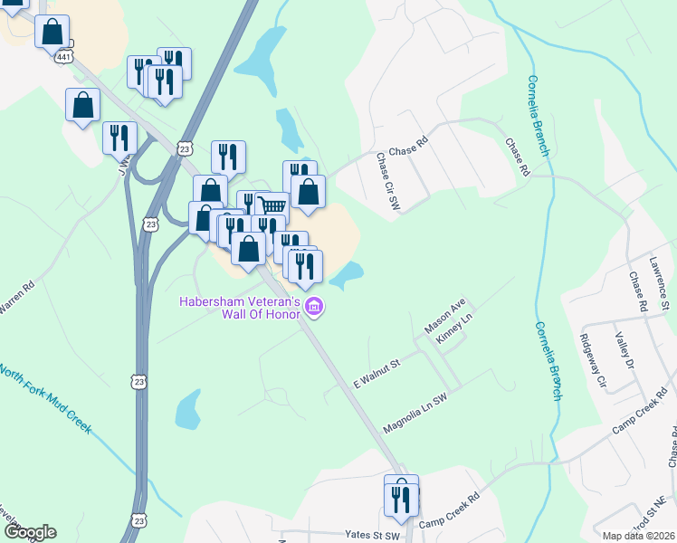 map of restaurants, bars, coffee shops, grocery stores, and more near 700 U.S. 441 Business in Baldwin