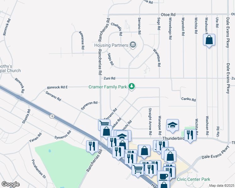 map of restaurants, bars, coffee shops, grocery stores, and more near 20236 Pawhuska Road in Apple Valley
