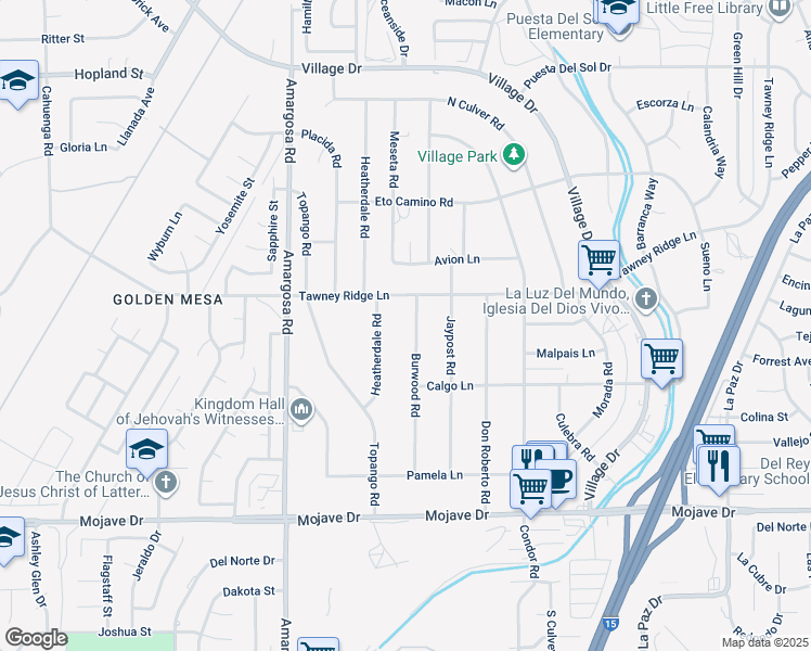 map of restaurants, bars, coffee shops, grocery stores, and more near 15638 Burwood Road in Victorville