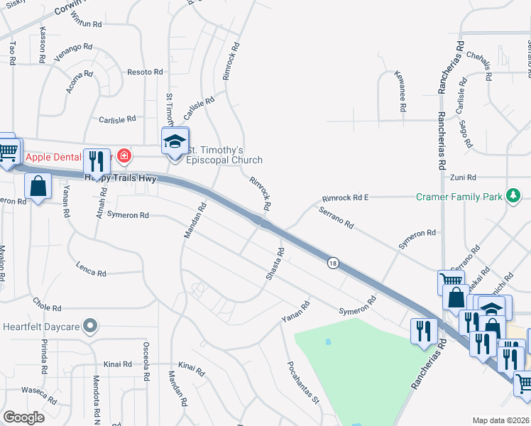 map of restaurants, bars, coffee shops, grocery stores, and more near in Apple Valley