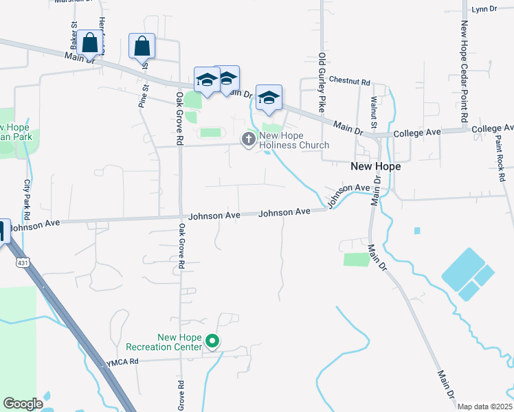 map of restaurants, bars, coffee shops, grocery stores, and more near 1205 Johnson Avenue in New Hope