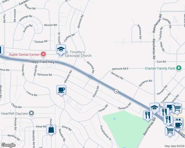 map of restaurants, bars, coffee shops, grocery stores, and more near in Apple Valley