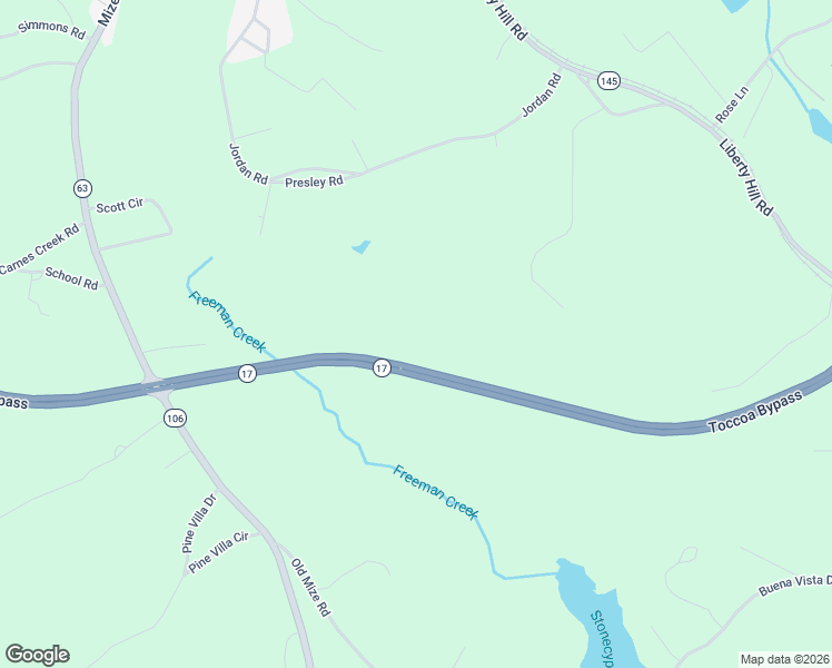map of restaurants, bars, coffee shops, grocery stores, and more near Toccoa Bypass in Toccoa