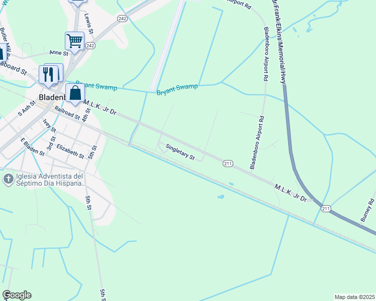 map of restaurants, bars, coffee shops, grocery stores, and more near 729 Martin Luther King Junior Drive in Bladenboro