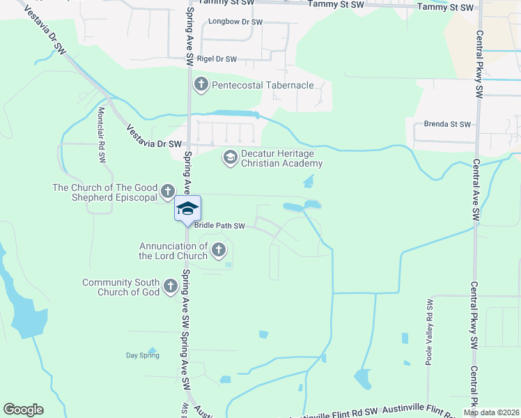 map of restaurants, bars, coffee shops, grocery stores, and more near 716 Appaloosa Lane Southwest in Decatur